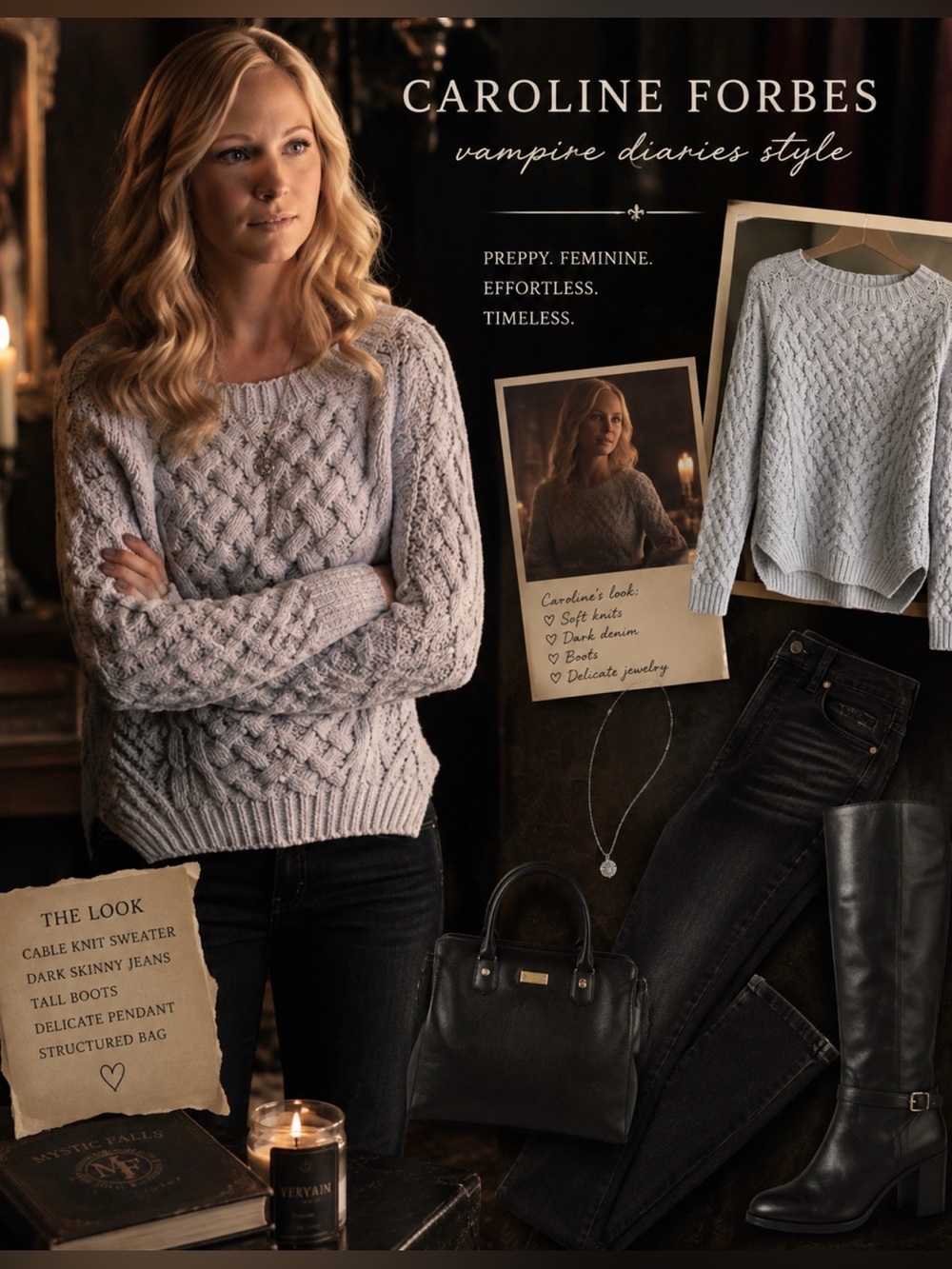 Philosophy Light Gray Cable Knit Sweater | 🩸TVD Caroline Forbes Core